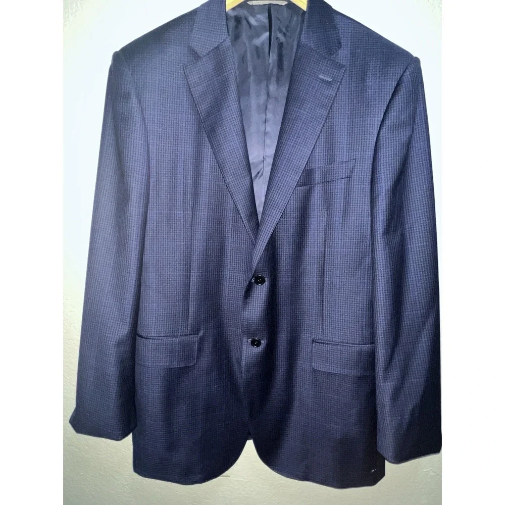 CANALI Suit Jacket Men's 44L Dual Vent 100% Wool Blue Windowpane 54L EU Coat